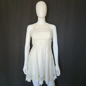 WINDSOR White Halter Crochet Mini Dress